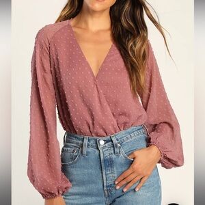 Lulu's Dusty Rose Textured Blouse Bodysuit NWT